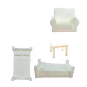 Kit miniaturas: cama 6 cm, mueble 4 cm, mesita 2 cm